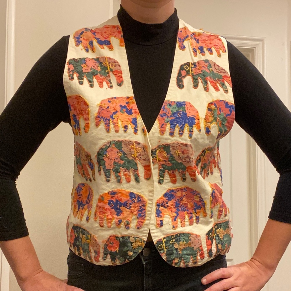Elephant Patchwork Quilted Vest Vintage - image 1